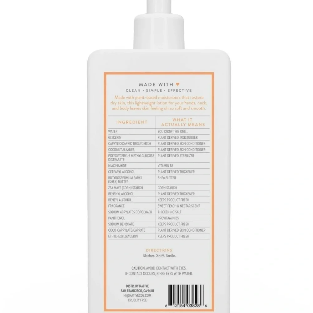 2 Native Moisturizing Hand & Body Lotion, Sweet Peach & Nectar